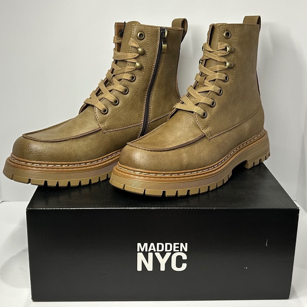 Madden NYC Mens MCCOYY Combat Boots Taupe Brown Lug Sole Zip Up Size 8 NEW‎